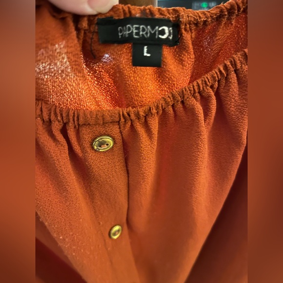 PAPERMOON Rust Color Tie Sleeve Off-Shoulder Blouse - Picture 3 of 4